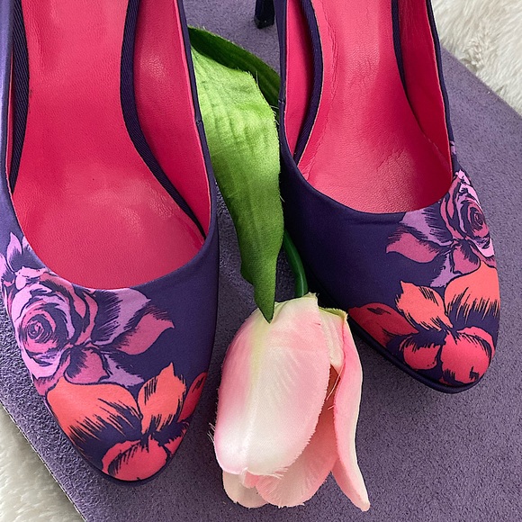 Nine West ‘Rocha’ Satin Purple Floral Heel Sz 10 - Picture 5 of 12